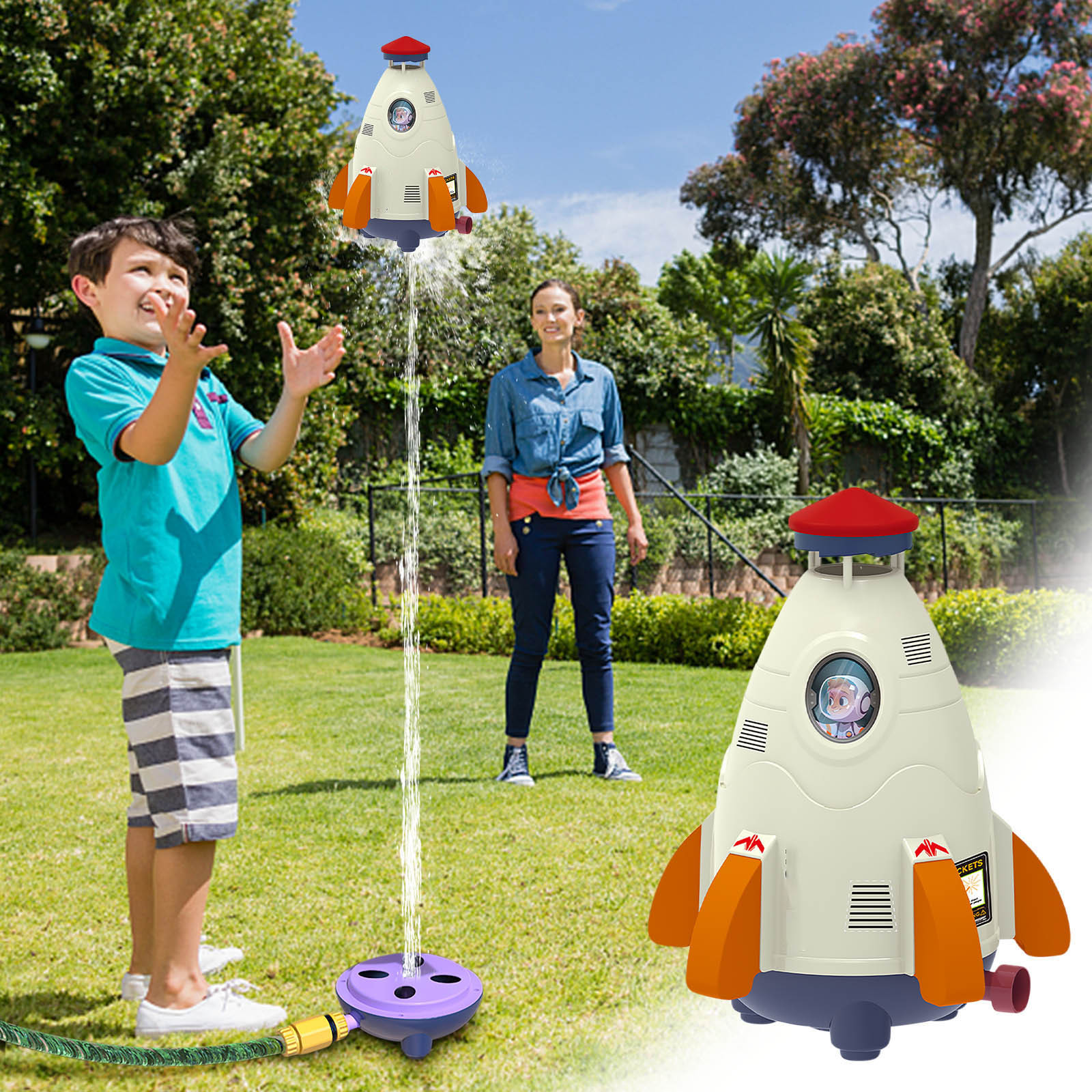 Jacenvly Toy Gift New Space Rocket Rotating Flying Water Outdoor Water Flying Rocket, Summer Children's Water Sprinkling Rotating Water Rocket ModelRelieve Stress Anywhere for Boys \u0026 Girls